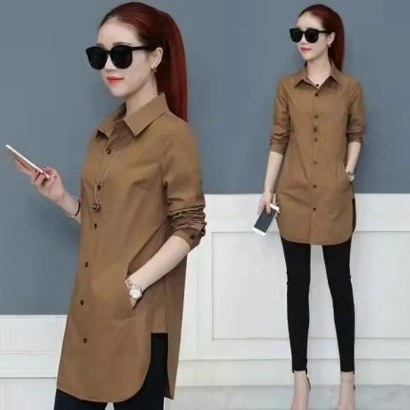 2023 Shirt Women's Spring Middle Long Shirt Long Sleeve Single Breasted Lapel Loose Casual White Shirt Female Clothes Top
2023 Shirt Women's Spring Middle Long Shirt Long Sleeve Single Breasted Lapel Loose Casual White Shirt Female Clothes Top