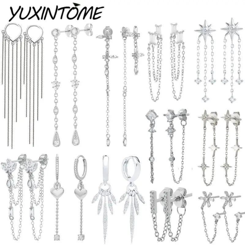 925 Sterling Silver Needle Advanced Geometric Design Zircon Chain Mode Pendant Earrings Fashion Luxurious Stud Earrings Jewelry
925 Sterling Silver Needle Advanced Geometric Design Zircon Chain Mode Pendant Earrings Fashion Luxurious Stud Earrings Jewelry