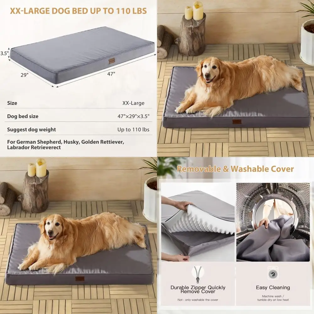 Большая водонепроницаемая ортопедическая лежанка для собак со съемным чехлом, матрас из пены с текстурой «яичная скорлупа», серый (120x74 см)
Большая водонепроницаемая ортопедическая лежанка для собак со съемным чехлом, матрас из пены с текстурой «яичная скорлупа», серый (120x74 см)