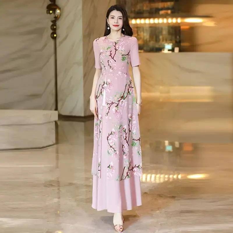 New Summer Elegant Women Vacation Floral Printed Dresses Round Neck Ruffle Wrap Chiffon Slimming Dress Vintage High Quality S928
New Summer Elegant Women Vacation Floral Printed Dresses Round Neck Ruffle Wrap Chiffon Slimming Dress Vintage High Quality S928
