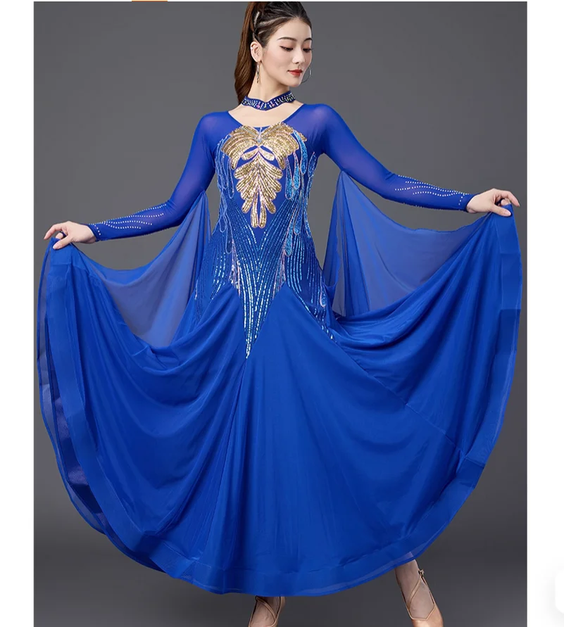 Modern dance dress women's national standard dance diamond studded sequin large swing dress
Modern dance dress women's national standard dance diamond studded sequin large swing dress