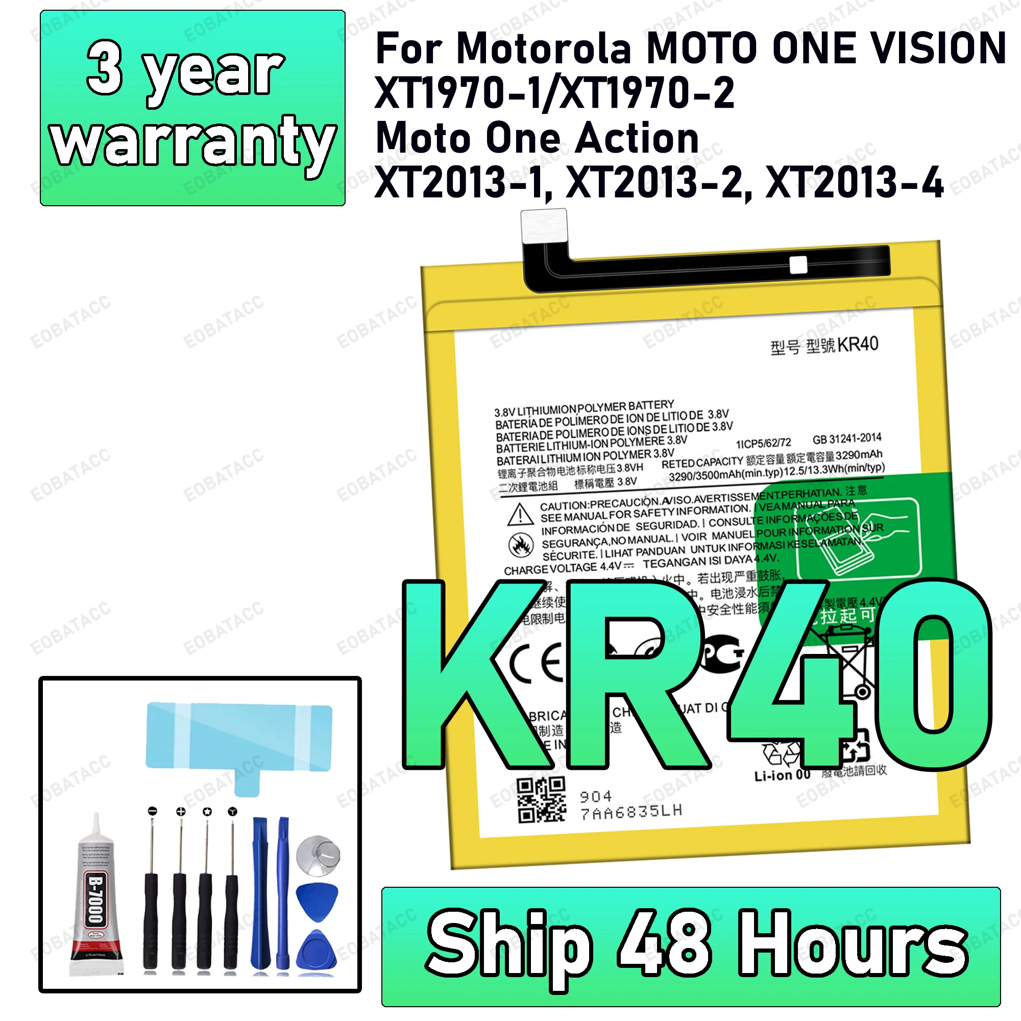 100% New High Quanlity KR40 3500mAh Battery For Motorola Moto One Action XT2013-1 / One Vision/XT1970-1/XT1970-2 Replacement Pho
100% New High Quanlity KR40 3500mAh Battery For Motorola Moto One Action XT2013-1 / One Vision/XT1970-1/XT1970-2 Replacement Pho