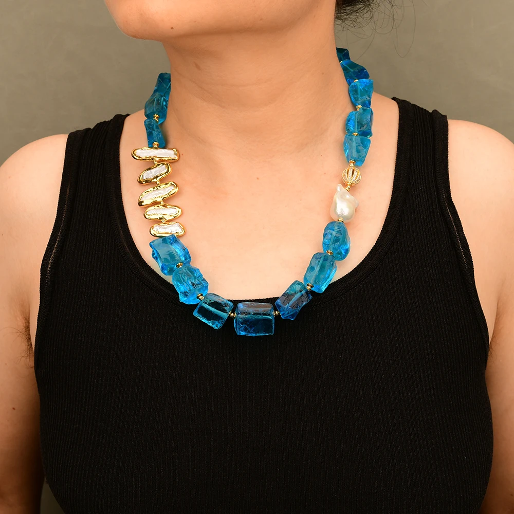 G-G Natural Blue Glass Quartz Rough White Biwa Keshi Pearl Choker Necklace 22" Handmade Lady Jewelry Gifts
G-G Natural Blue Glass Quartz Rough White Biwa Keshi Pearl Choker Necklace 22" Handmade Lady Jewelry Gifts