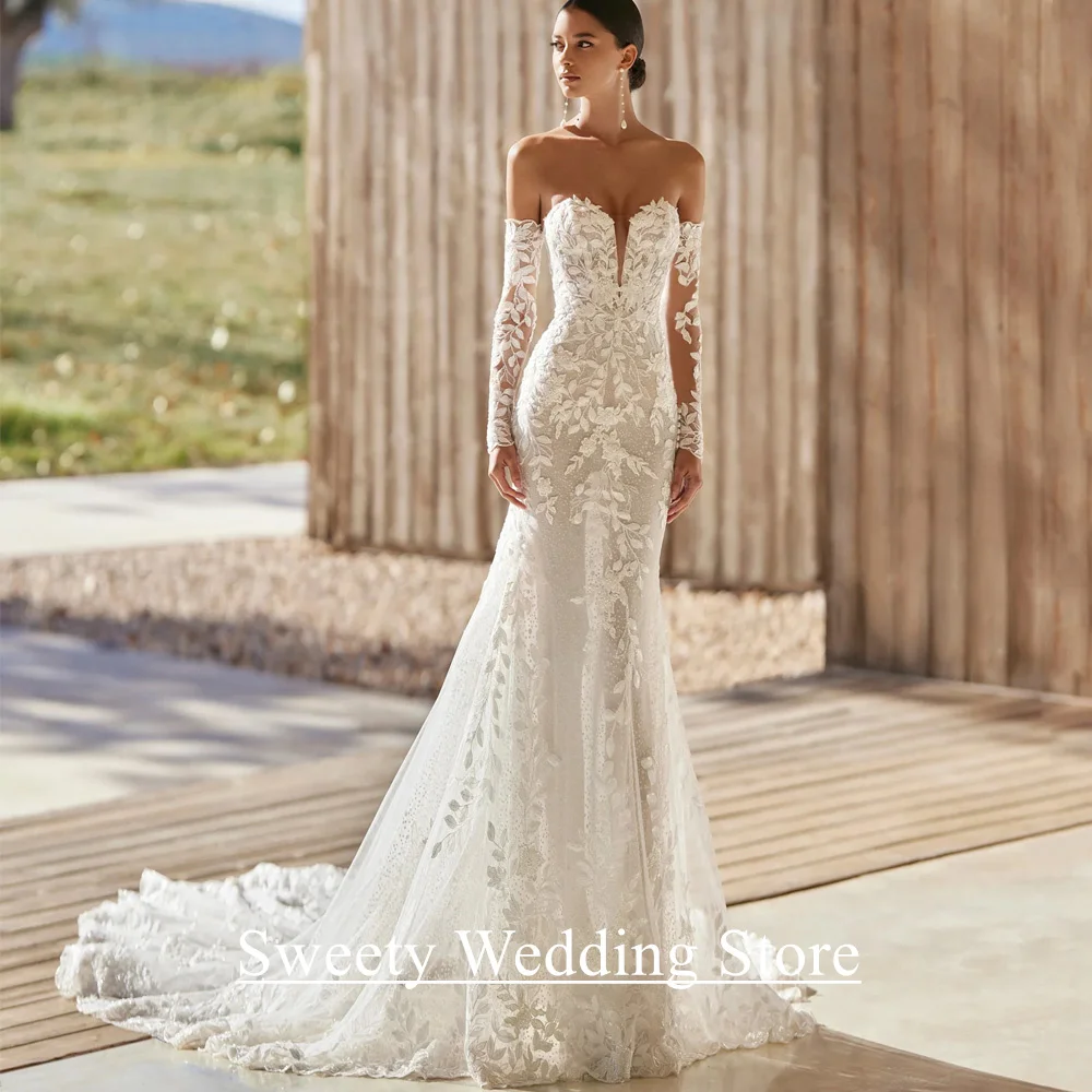 Lady Lace Mermaid Wedding Dress Customized Detachable Long Sleeves Sweetheart Applique Glitter Tulle Court Train Bridal Gown
Lady Lace Mermaid Wedding Dress Customized Detachable Long Sleeves Sweetheart Applique Glitter Tulle Court Train Bridal Gown