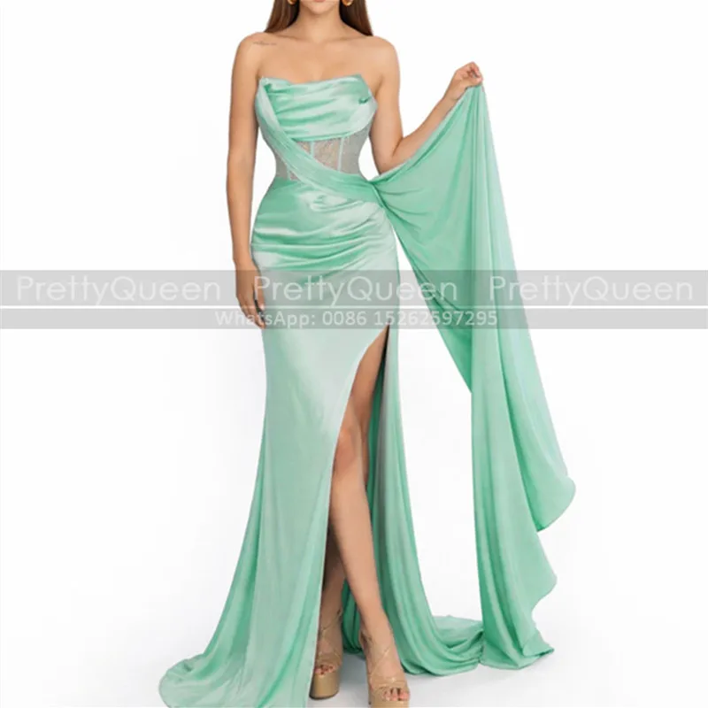 Customized Mermaid Bridesmaid Dresses Strapless Side Split Long Waistline Cap Illusion Sheath Wedding Party Dress
Customized Mermaid Bridesmaid Dresses Strapless Side Split Long Waistline Cap Illusion Sheath Wedding Party Dress