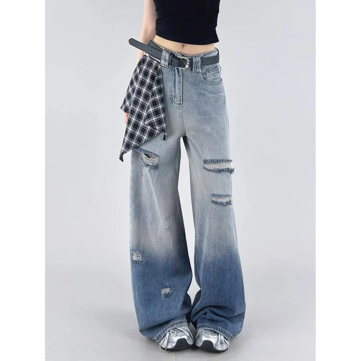 Американские винтажные джинсы с эффектом потертости и цветными вставками, женские, осенние, новые, с высокой талией, утягивающие, широкие брюки в пол
Американские винтажные джинсы с эффектом потертости и цветными вставками, женские, осенние, новые, с высокой талией, утягивающие, широкие брюки в пол