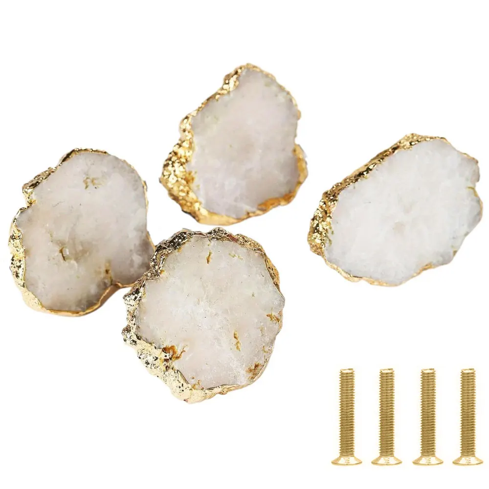 Natural Ore Crystal Pulls, Light Luxury Brass Single Hole Drawer Knobs, Golden Plated Gemstone Pulls, White 4 Pcs .
Natural Ore Crystal Pulls, Light Luxury Brass Single Hole Drawer Knobs, Golden Plated Gemstone Pulls, White 4 Pcs .