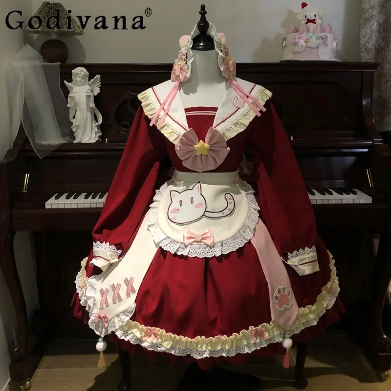 Red Lolita Sweet Dresses Op for Women Spring and Autumn New Cute Girls Kawaii High Waist Slim Long Sleeve Casual Dress Vestidos
Red Lolita Sweet Dresses Op for Women Spring and Autumn New Cute Girls Kawaii High Waist Slim Long Sleeve Casual Dress Vestidos