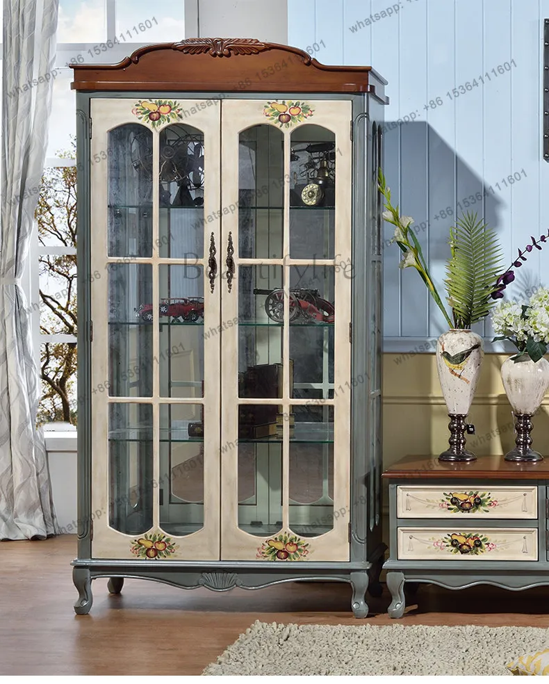 American solid wood display cabinet glass door home living room wall retro bookcase
American solid wood display cabinet glass door home living room wall retro bookcase