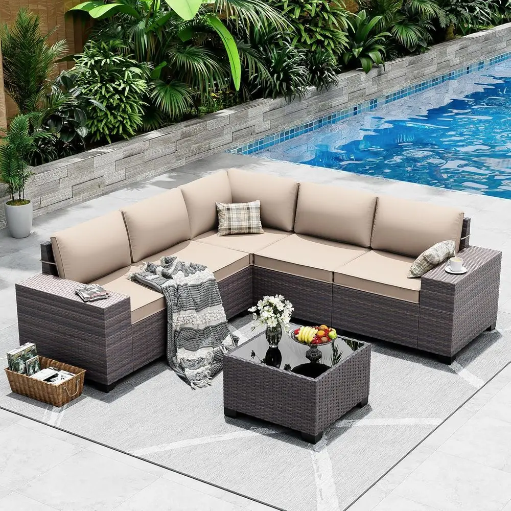 6-Piece Outdoor Sectional Furniture Set with High Backrest Sofa, All-Weather PE Rattan, Patio Conversation Set with Coffee Table
6-Piece Outdoor Sectional Furniture Set with High Backrest Sofa, All-Weather PE Rattan, Patio Conversation Set with Coffee Table