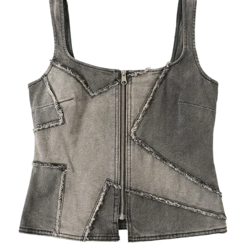American Rough-edged Denim Vest Women's Design Zipper Waist Thin Spice Girl Suspender Top Street Hipster Women's Clothing Camis
American Rough-edged Denim Vest Women's Design Zipper Waist Thin Spice Girl Suspender Top Street Hipster Women's Clothing Camis
