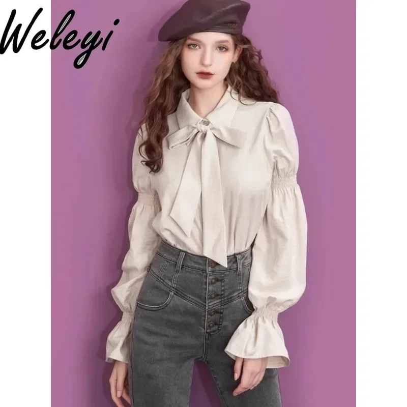 Vintage Classic Bow Tie White Shirt Jacket Student 2024 Spring New College Temperament Women's Long Sleeve Bow Blouses Female
Vintage Classic Bow Tie White Shirt Jacket Student 2024 Spring New College Temperament Women's Long Sleeve Bow Blouses Female