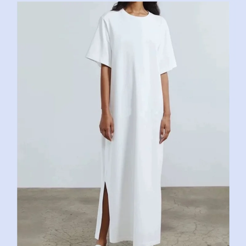 26 year early spring new minimalist round neck short sleeved pure cotton loose medium to long T-shirt dress
26 year early spring new minimalist round neck short sleeved pure cotton loose medium to long T-shirt dress