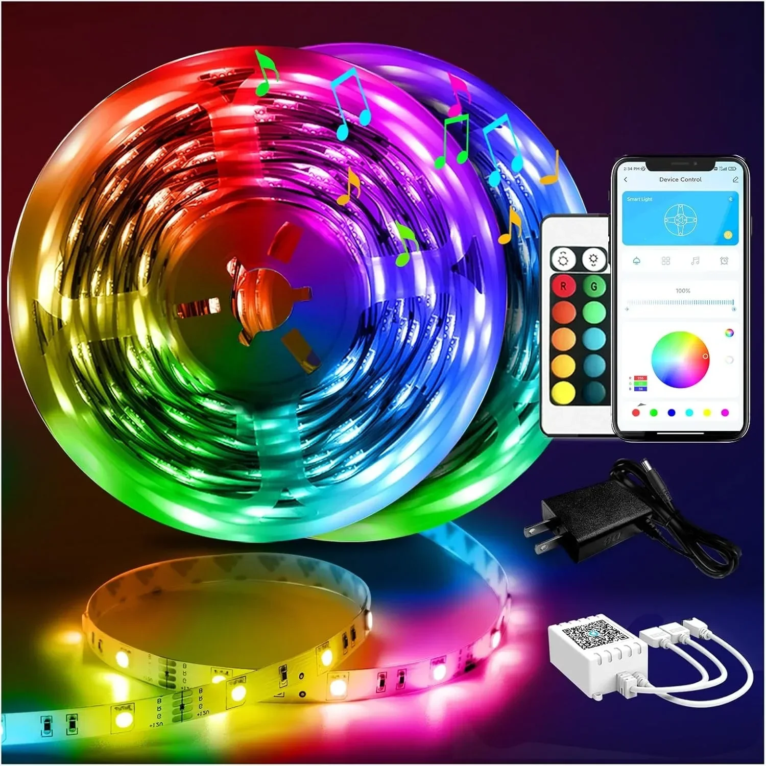 LED Strip Lights 100ft with App and Remote Control, 5050 RGB Music Sync Color Changing for Bedroom Living Room Party Decoration
LED Strip Lights 100ft with App and Remote Control, 5050 RGB Music Sync Color Changing for Bedroom Living Room Party Decoration