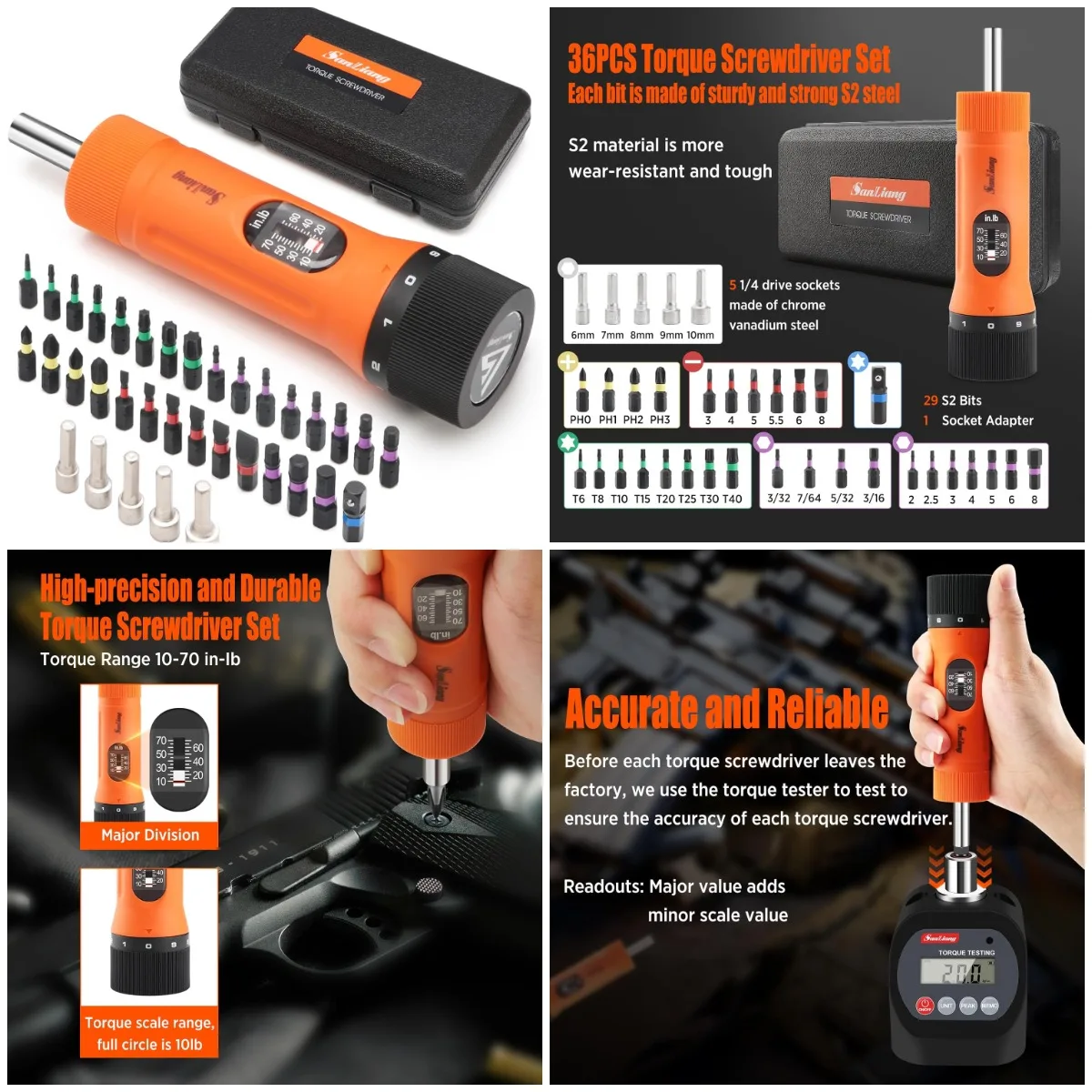 36Pcs Torque Screwdriver Set 10-70 Inch-Pounds with 29 S2 Bits, 5 Drive Sockets, 1/4' Adapter for Bike Repair & Maintenance
36Pcs Torque Screwdriver Set 10-70 Inch-Pounds with 29 S2 Bits, 5 Drive Sockets, 1/4' Adapter for Bike Repair & Maintenance