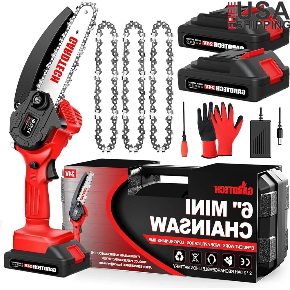 Cordless Mini Chainsaw 6 Inch Lightweight Electric Chainsaw Battery Powered with 4 Guide Chains Auto Oiling Ideal Garden Tree
Cordless Mini Chainsaw 6 Inch Lightweight Electric Chainsaw Battery Powered with 4 Guide Chains Auto Oiling Ideal Garden Tree