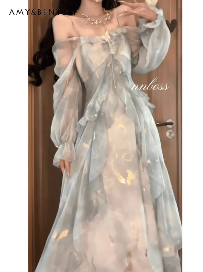 2025 French Seaside Tourism Temperament Gray-blue Smudged Fairy Butterfly Bronzing Lotus Leaf Edge Long-sleeved Dress For Girl
2025 French Seaside Tourism Temperament Gray-blue Smudged Fairy Butterfly Bronzing Lotus Leaf Edge Long-sleeved Dress For Girl
