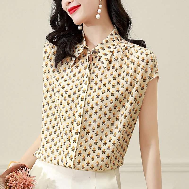 Shirts And Blouses For Women 2024 Summer Elegant Short Sleeve Women's Floral Print Blouse Loose Tops Woman 100% Real Silk Shirt
Shirts And Blouses For Women 2024 Summer Elegant Short Sleeve Women's Floral Print Blouse Loose Tops Woman 100% Real Silk Shirt