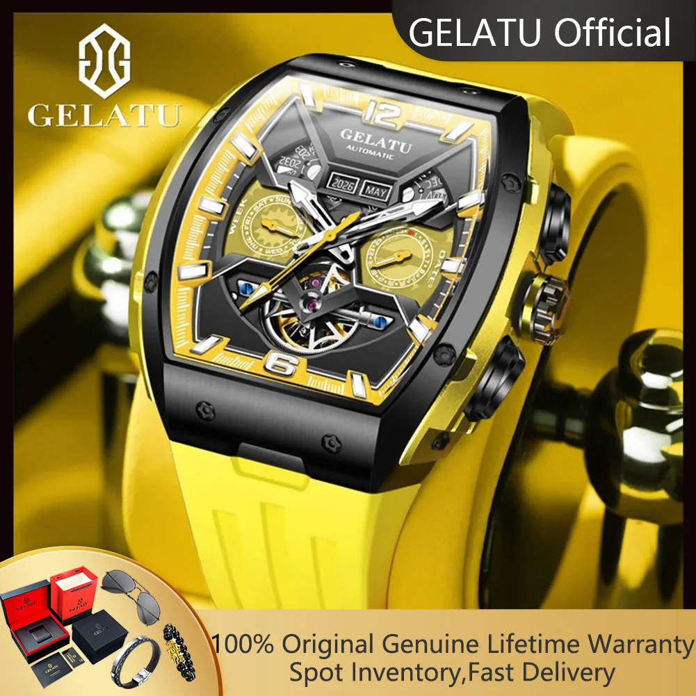 GELATU 6013 Men's Watches Fashion Silicone Strap 5Bar Waterproof Sapphire Square Fully Automatic Mechanical Wrist Watch for Men
GELATU 6013 Men's Watches Fashion Silicone Strap 5Bar Waterproof Sapphire Square Fully Automatic Mechanical Wrist Watch for Men