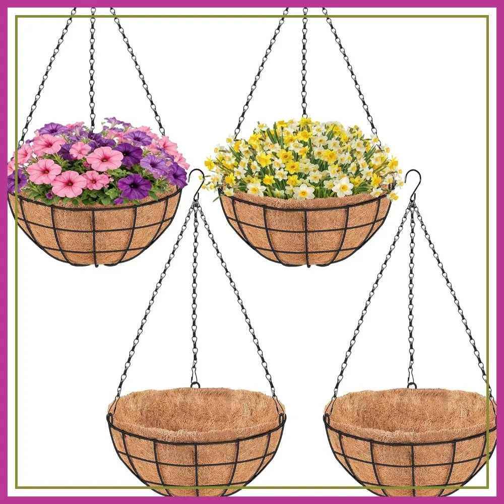 18 Inch Hanging Baskets for Outdoor Plants, 4 Pack Large Wire Planters with Coconut Coir Liners for Garden, Deck, Porch, Balcony
18 Inch Hanging Baskets for Outdoor Plants, 4 Pack Large Wire Planters with Coconut Coir Liners for Garden, Deck, Porch, Balcony