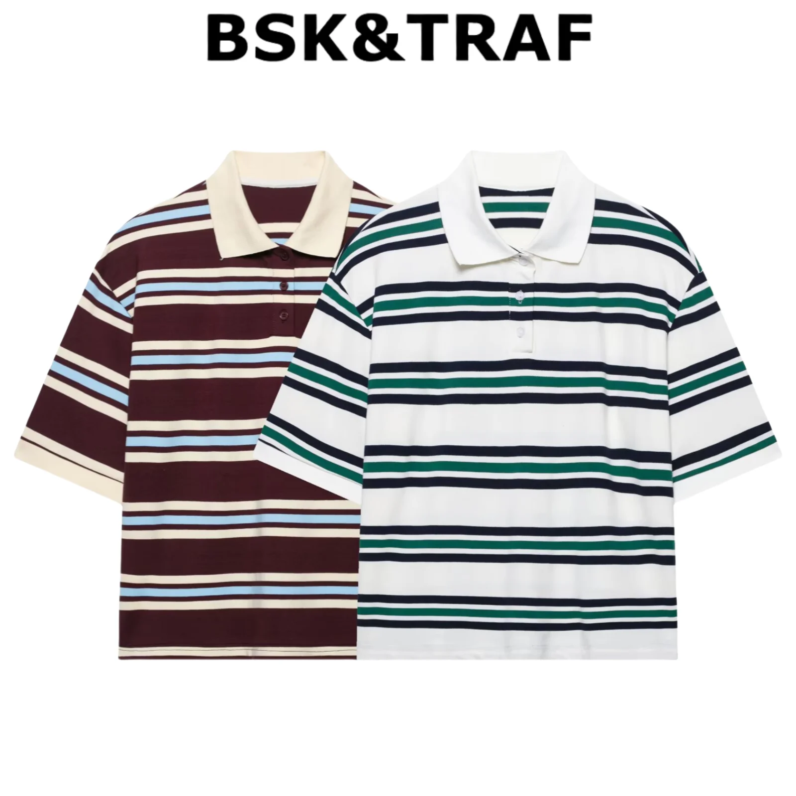 BSK&TRAF2025 Summer New Women's College Style Striped Polo Collar Retro Temperament Hem Split Top Casual Commuter T-shirt
BSK&TRAF2025 Summer New Women's College Style Striped Polo Collar Retro Temperament Hem Split Top Casual Commuter T-shirt