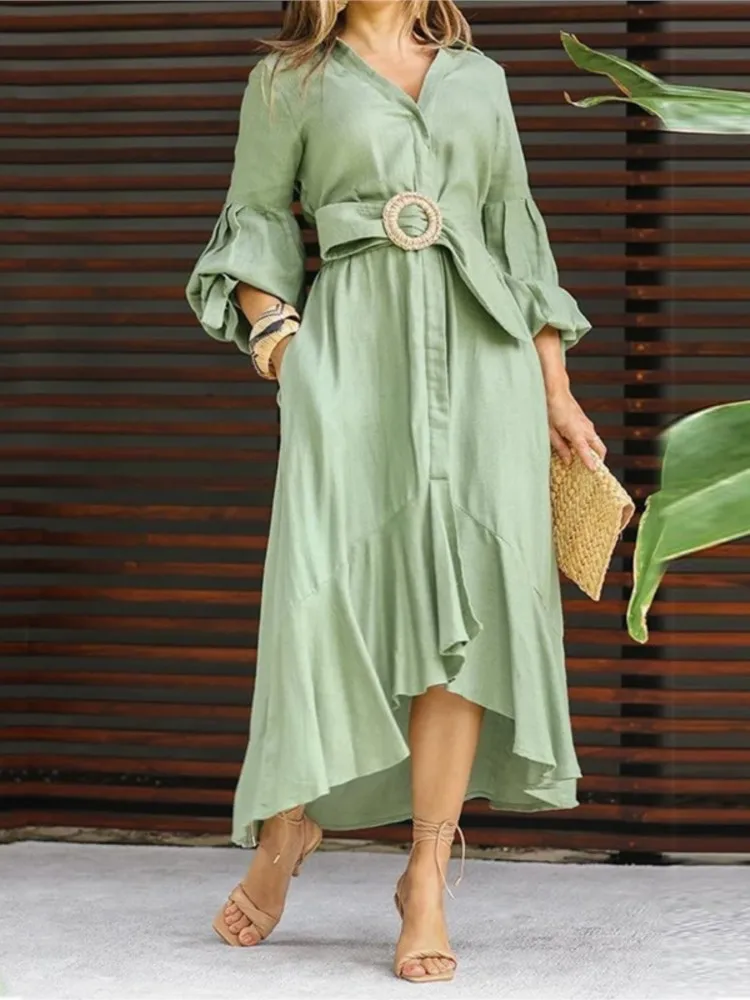 Casual Summer Dress Women Solid Turn Down Collar Long Dresses Long Sleeve Dress Temperament Vestidos Para Mujer De Verano 2025
Casual Summer Dress Women Solid Turn Down Collar Long Dresses Long Sleeve Dress Temperament Vestidos Para Mujer De Verano 2025 