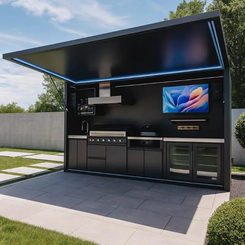 Customized 304 Stainless Steel Outdoor Kitchen BBQ Pod Weatherproof Garden Patio Kitchen with Shed Storage for Backyard
Customized 304 Stainless Steel Outdoor Kitchen BBQ Pod Weatherproof Garden Patio Kitchen with Shed Storage for Backyard