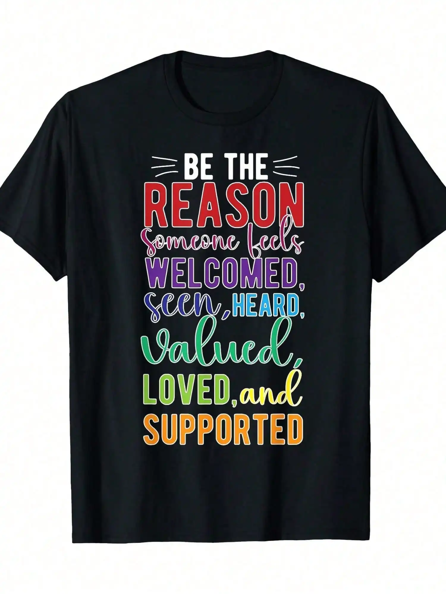 Повседневная хлопковая футболка Be the Reason Someone Smiles Today вдохновляющая футболка с красочным текстовым дизайном, 
Повседневная хлопковая футболка Be the Reason Someone Smiles Today вдохновляющая футболка с красочным текстовым дизайном,