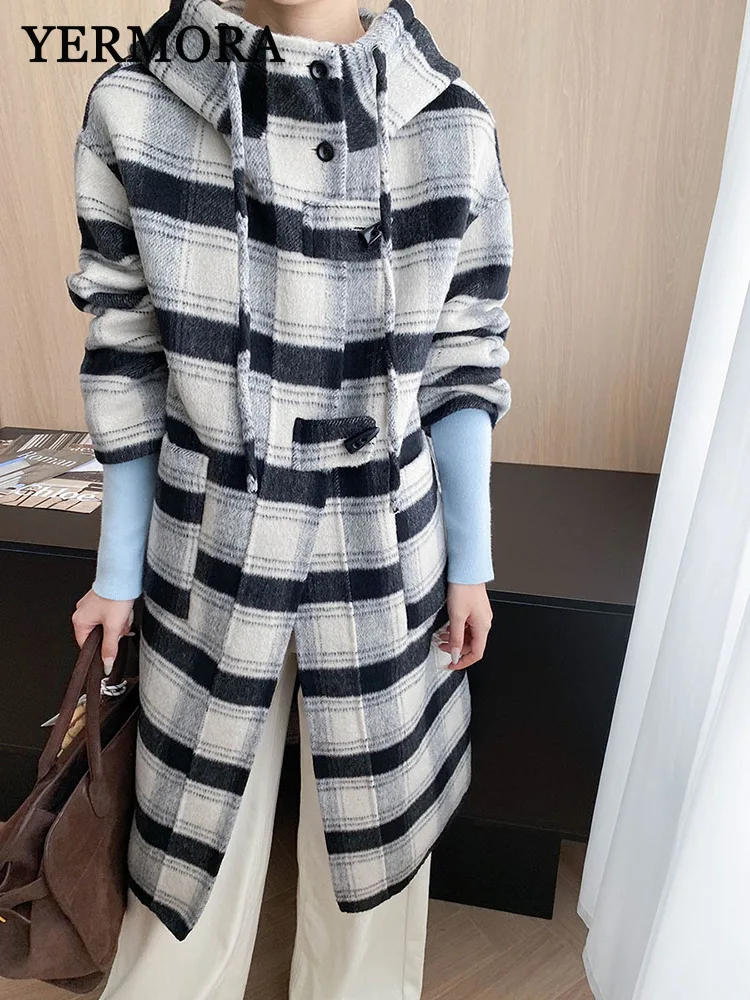 YERMORA White Patchwor Drawstring Warm Woolen Coat For Women Hooded Long Sleeve Loose New Overcoat Fashion Autumn Winter 2025
YERMORA White Patchwor Drawstring Warm Woolen Coat For Women Hooded Long Sleeve Loose New Overcoat Fashion Autumn Winter 2025