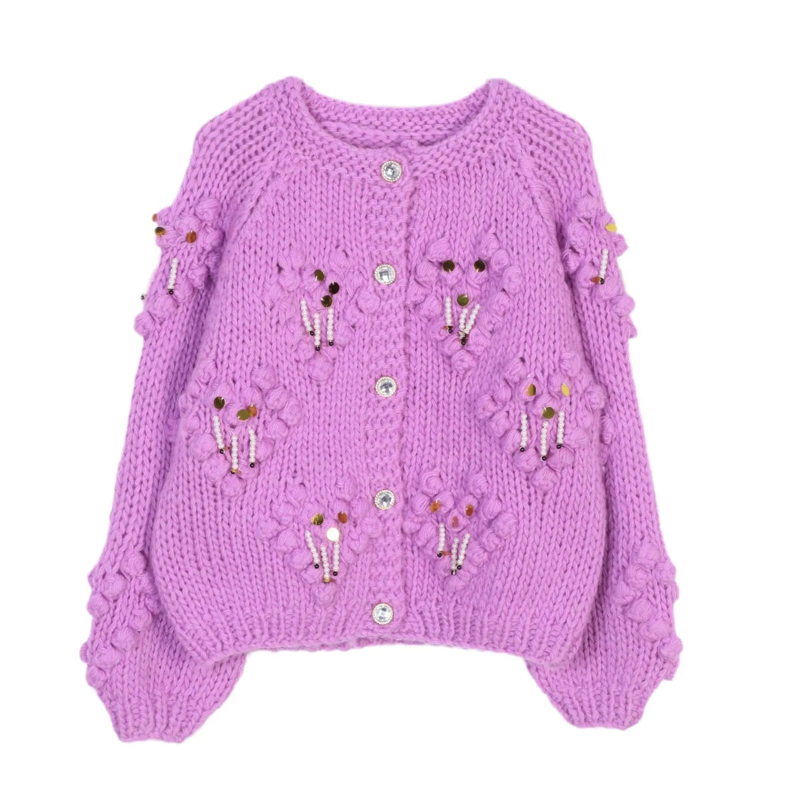 2025 Holiday Purple Sweater Women's Cardigan Round Neck Beaded Hand Crochet Pom Pom Sweater Bohemian Autumn And Winter Sweaters
2025 Holiday Purple Sweater Women's Cardigan Round Neck Beaded Hand Crochet Pom Pom Sweater Bohemian Autumn And Winter Sweaters
