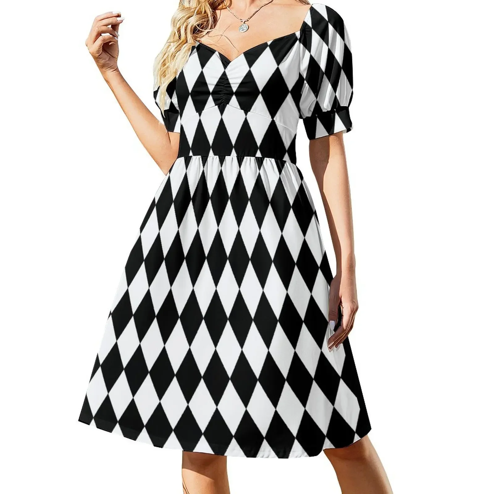 Black and White Harlequin Pattern Short-Sleeved Dress Woman clothing elegant chic women dresses promotion
Black and White Harlequin Pattern Short-Sleeved Dress Woman clothing elegant chic women dresses promotion