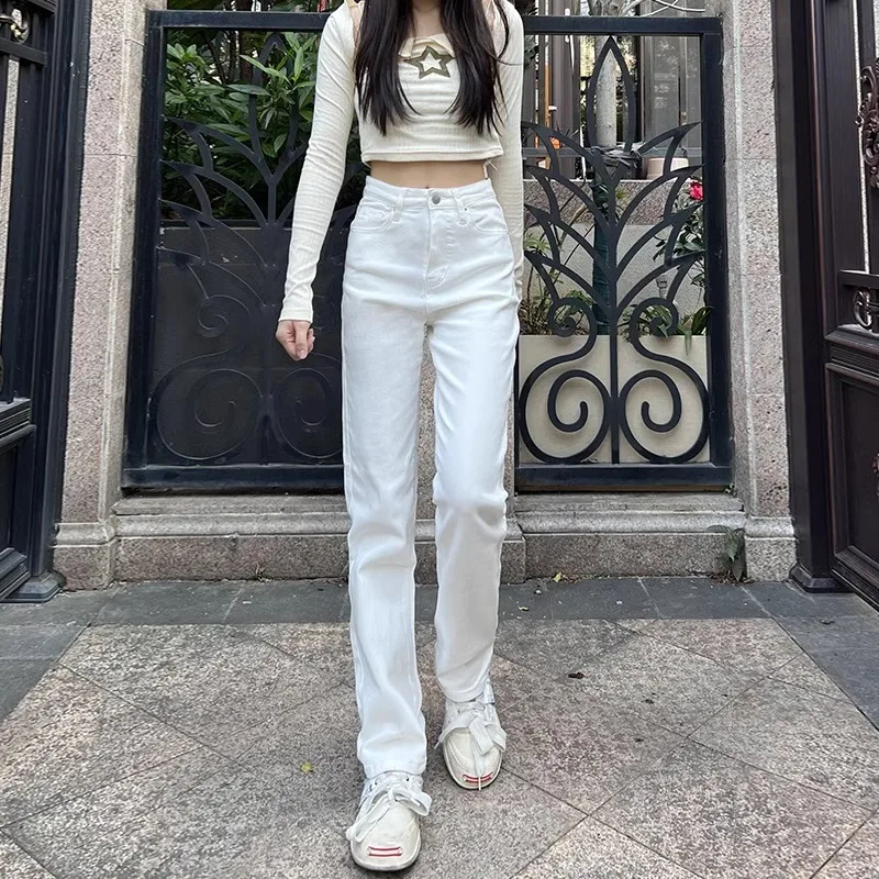 Slim High-Waisted Straight-Leg Jeans Women's Thin Summer White Wide Leg Tube Pants Lengthened And Slimming Cotton Stretch Denim
Slim High-Waisted Straight-Leg Jeans Women's Thin Summer White Wide Leg Tube Pants Lengthened And Slimming Cotton Stretch Denim