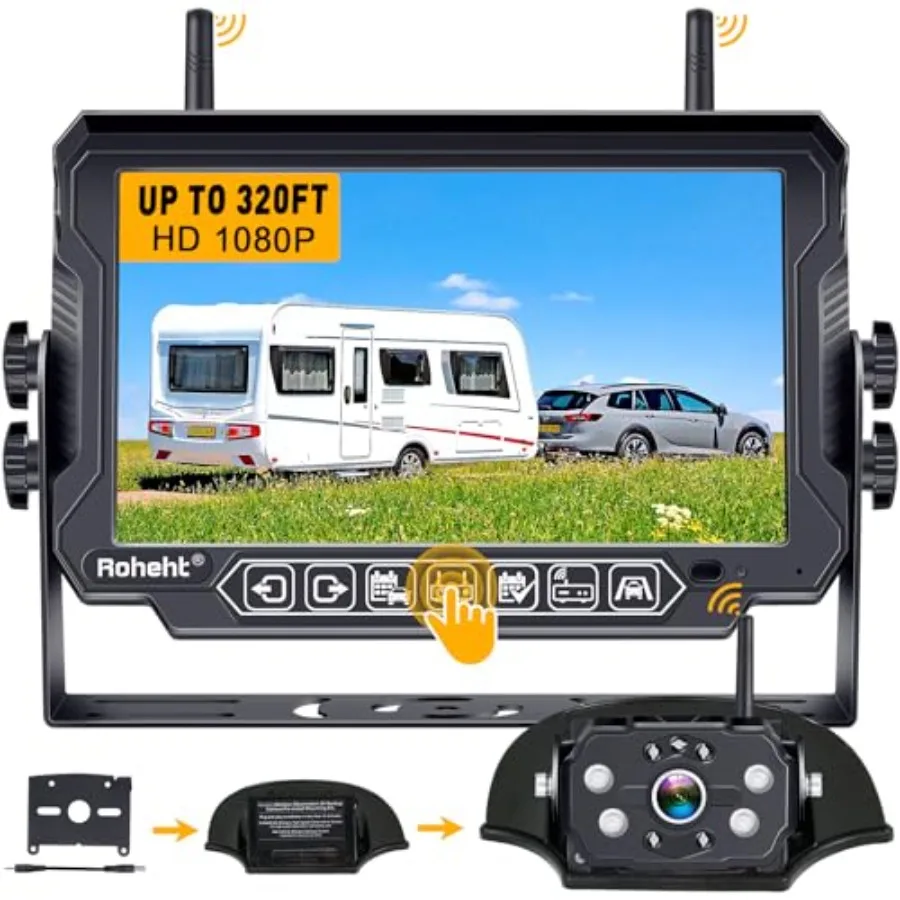 RV Backup Camera Wireless: HD 1080P 7'' Touchscreen Monitor with Recording, Aluminum Housing, Black, Strong Signal 4-Channel Pl
RV Backup Camera Wireless: HD 1080P 7'' Touchscreen Monitor with Recording, Aluminum Housing, Black, Strong Signal 4-Channel Pl