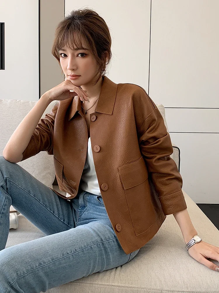 Casual Short Genuine Leather Shirt Jackets for Women Spring Autumn High-end Simple Solid Soft Lychee Texture Real Sheepskin Coat
Casual Short Genuine Leather Shirt Jackets for Women Spring Autumn High-end Simple Solid Soft Lychee Texture Real Sheepskin Coat