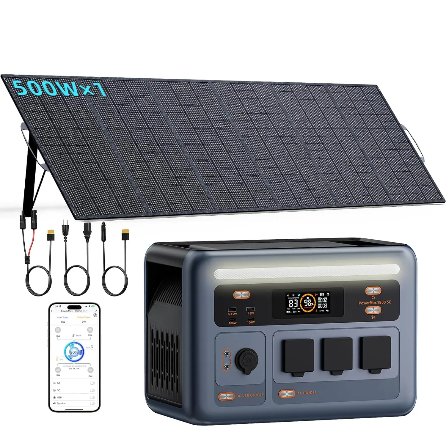 1800SE Portable Power Station with 1×500W Solar Panel, 1024Wh LiFePO4 Battery, 45 Min Fast Charging, Custom
1800SE Portable Power Station with 1×500W Solar Panel, 1024Wh LiFePO4 Battery, 45 Min Fast Charging, Custom