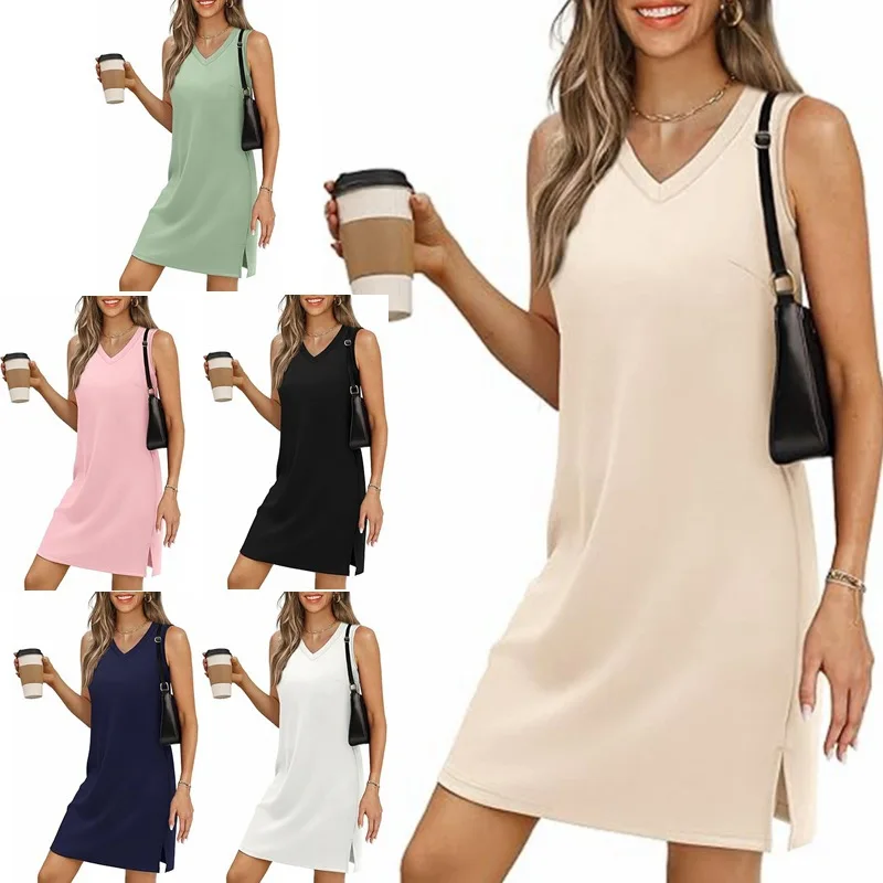 2026 V-neck Sleeveless Hem Split Solid Color Vest Dress
2026 V-neck Sleeveless Hem Split Solid Color Vest Dress