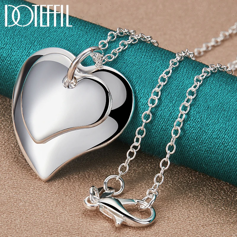 DOTEFFIL 925 Sterling Silver 18-30 Inch Chain Double Heart Pendant Necklace For Women Wedding Fashion Charm Jewelry
DOTEFFIL 925 Sterling Silver 18-30 Inch Chain Double Heart Pendant Necklace For Women Wedding Fashion Charm Jewelry