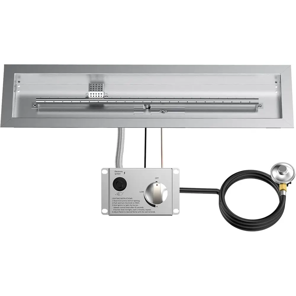 30" Linear StainlSteel ire Pit Drop-in Burner Kit with lame Sensing, Eic Spark Ignition, and Propane Regulator Hose Set
30" Linear StainlSteel ire Pit Drop-in Burner Kit with lame Sensing, Eic Spark Ignition, and Propane Regulator Hose Set