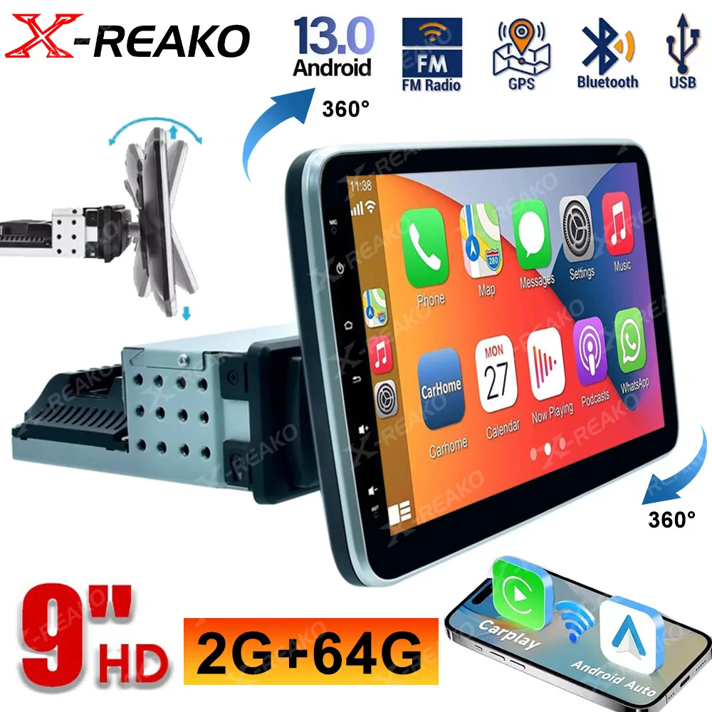 X-REAKO 9 Inch 2+64GB Car Radio GPS 360° Ratation Navigation Carplay Auto WiFi FM Multimedia Player 1 Din Android Head Unit DSP
X-REAKO 9 Inch 2+64GB Car Radio GPS 360° Ratation Navigation Carplay Auto WiFi FM Multimedia Player 1 Din Android Head Unit DSP