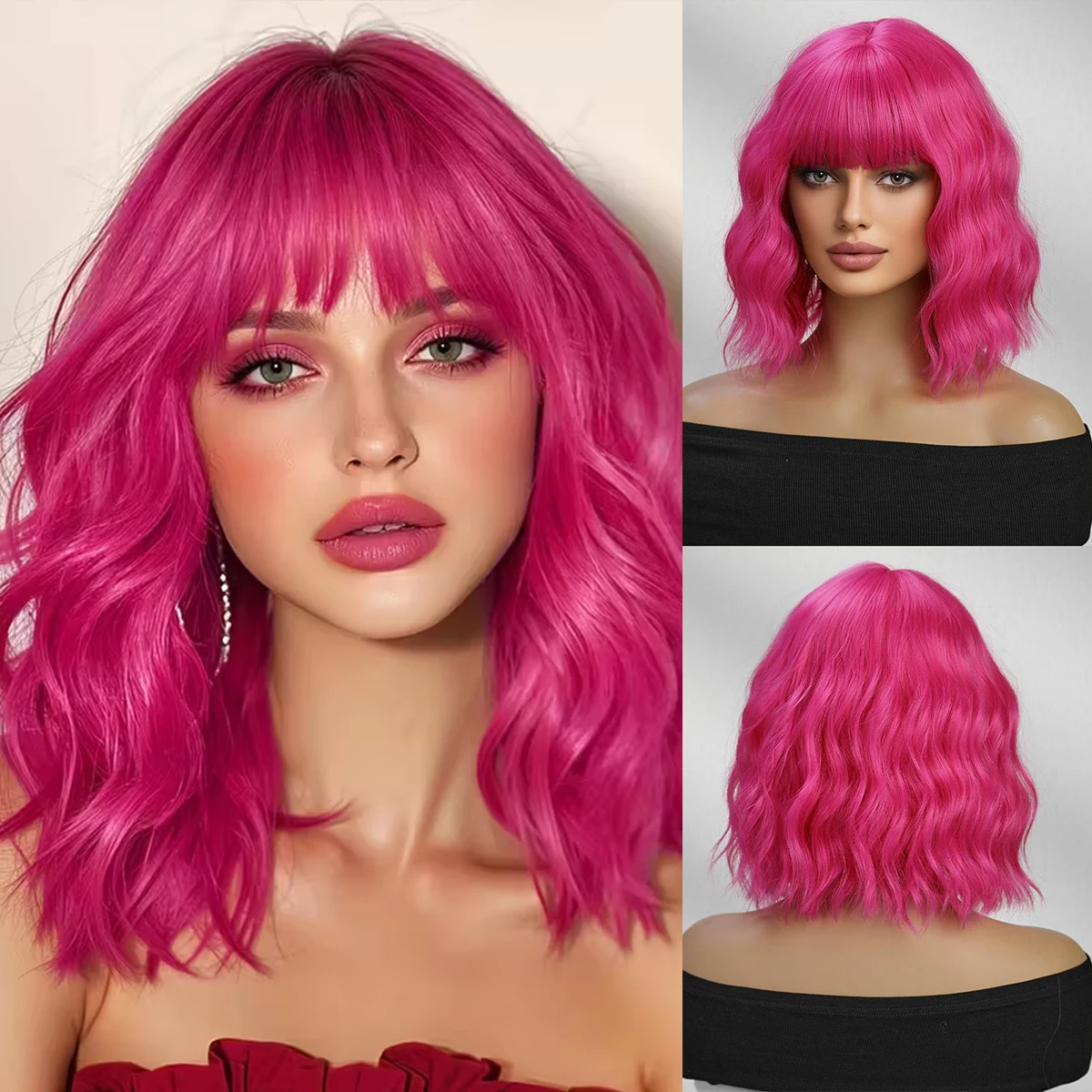 Short Wavy Curly Bright Pink Synthetic Wig With Bangs For Women Natural Pink Hair Wigs For Cosplay Party Heat Resistant Fiber
Short Wavy Curly Bright Pink Synthetic Wig With Bangs For Women Natural Pink Hair Wigs For Cosplay Party Heat Resistant Fiber