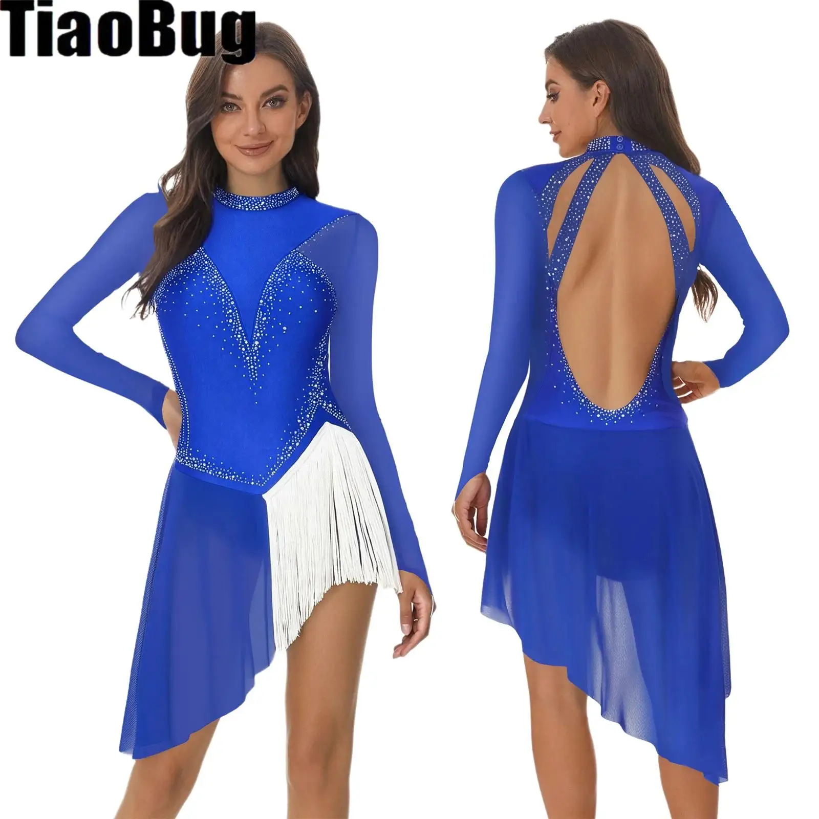 Women Rhinestone Ice Skating Dress Long Sleeve Backless Irregular Hem Fringe Leotard Dress Lyrical Gymnastics Ballet Dancewear
Women Rhinestone Ice Skating Dress Long Sleeve Backless Irregular Hem Fringe Leotard Dress Lyrical Gymnastics Ballet Dancewear