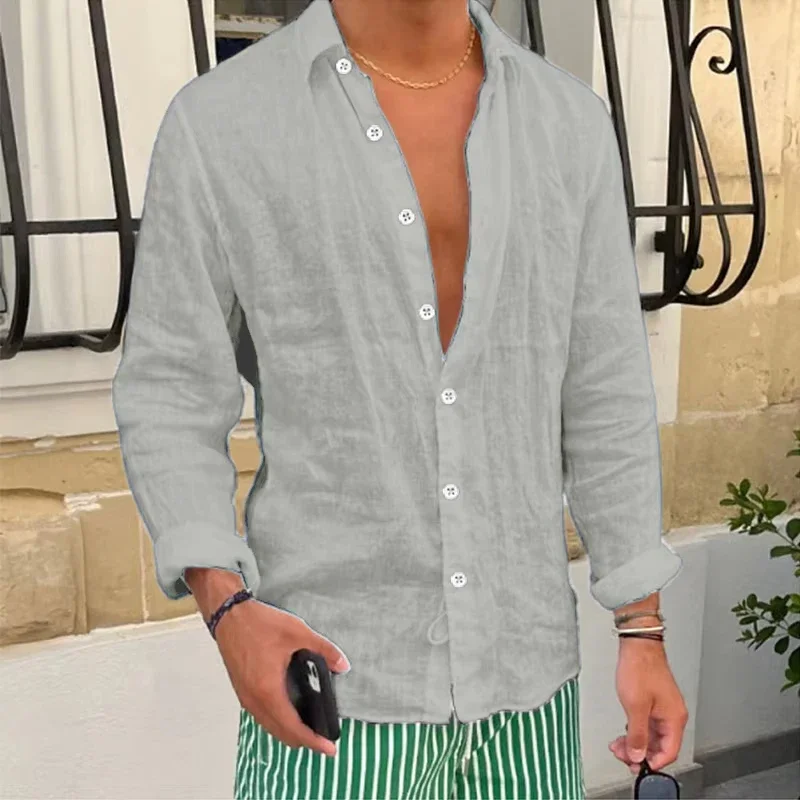 Spring New Casual Linen Shirts Mens Long Sleeve Button-up Turn-down Collar Shirt Seaside Beach Vintage Men Solid Color Cardigans
Spring New Casual Linen Shirts Mens Long Sleeve Button-up Turn-down Collar Shirt Seaside Beach Vintage Men Solid Color Cardigans