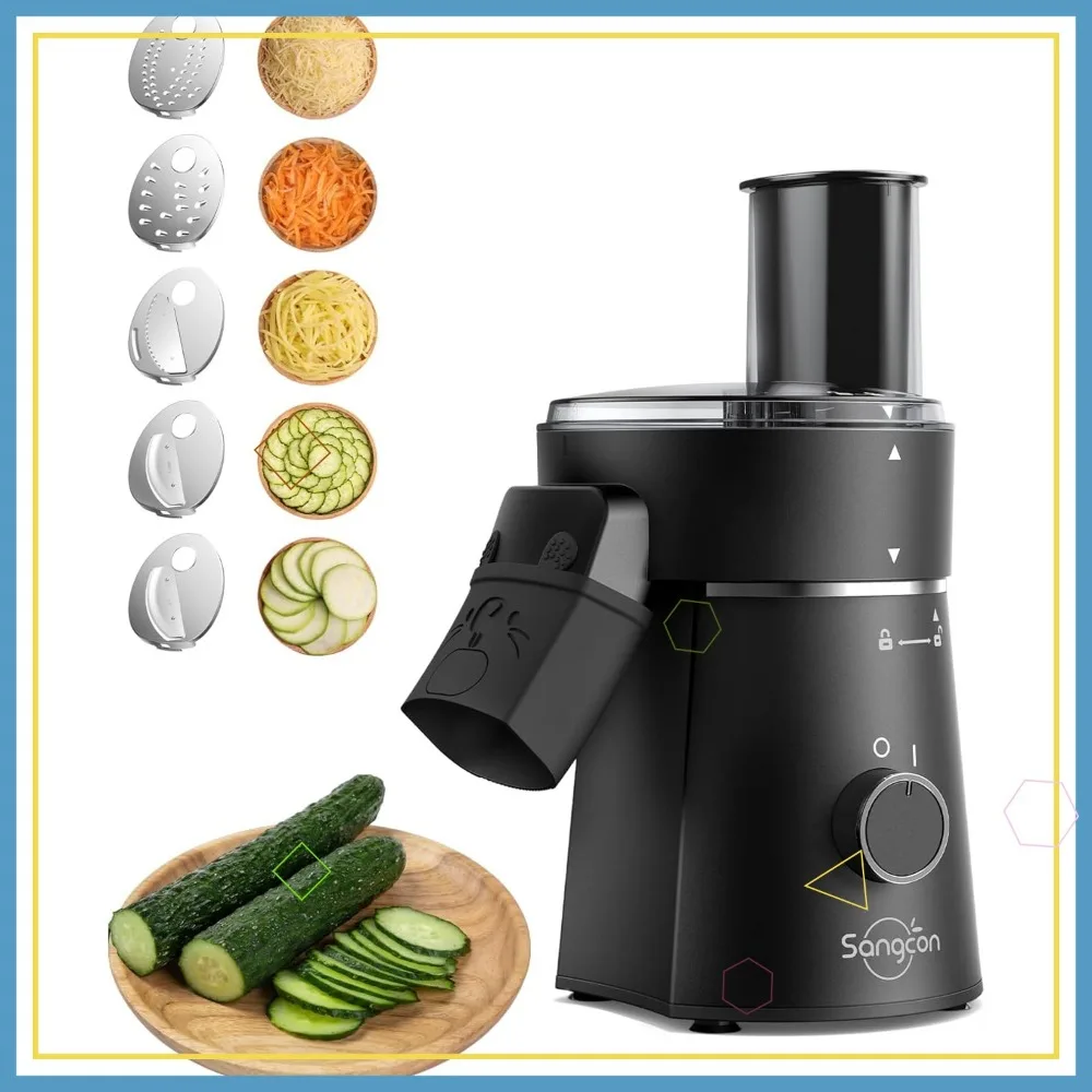 5-in-1 Electric Cheese Grater & Vegetable Slicer with 5 Stainless Steel Blades, One-Touch Countertop Operation
5-in-1 Electric Cheese Grater & Vegetable Slicer with 5 Stainless Steel Blades, One-Touch Countertop Operation