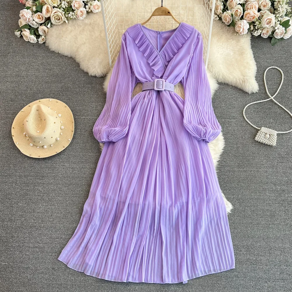 Vintage Spring Autumn Dresses V-neck Pleated Bubble Long Sleeve Robe Ruffle Gathered Waist A-line Beach Dress New
Vintage Spring Autumn Dresses V-neck Pleated Bubble Long Sleeve Robe Ruffle Gathered Waist A-line Beach Dress New
