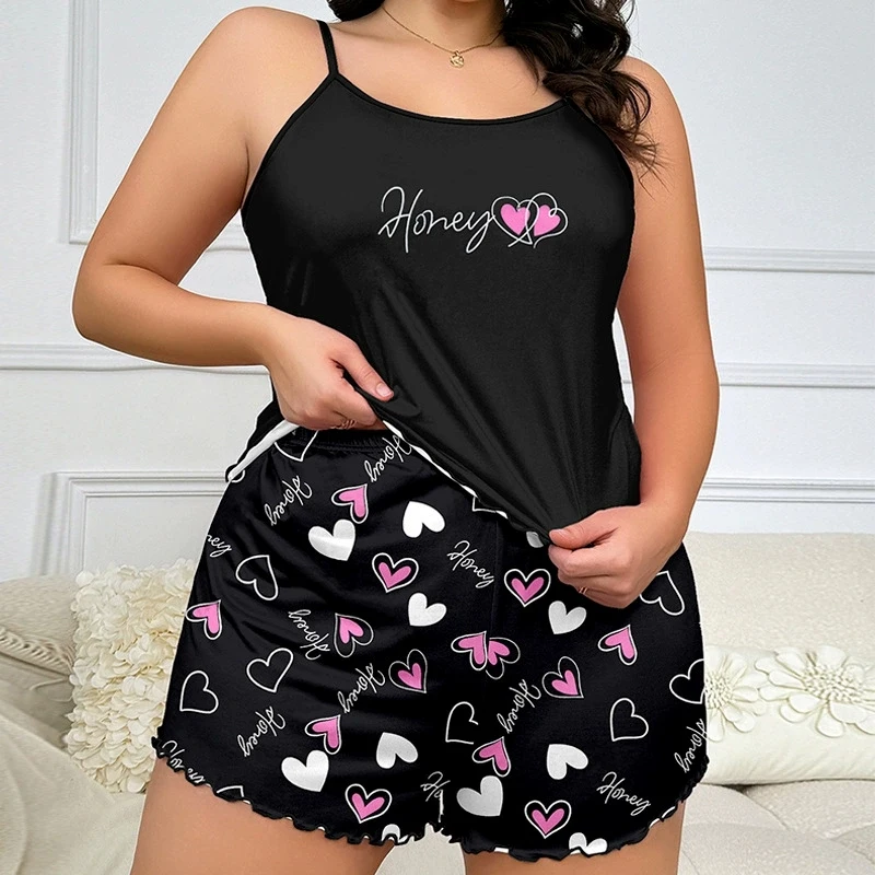 Plus Size Letter & Heart Print Pajama Set Sleeveless O Neck Crop Top & Elastic Waist Shorts 2 Pieces Female Sleepwear Nightwear
Plus Size Letter & Heart Print Pajama Set Sleeveless O Neck Crop Top & Elastic Waist Shorts 2 Pieces Female Sleepwear Nightwear