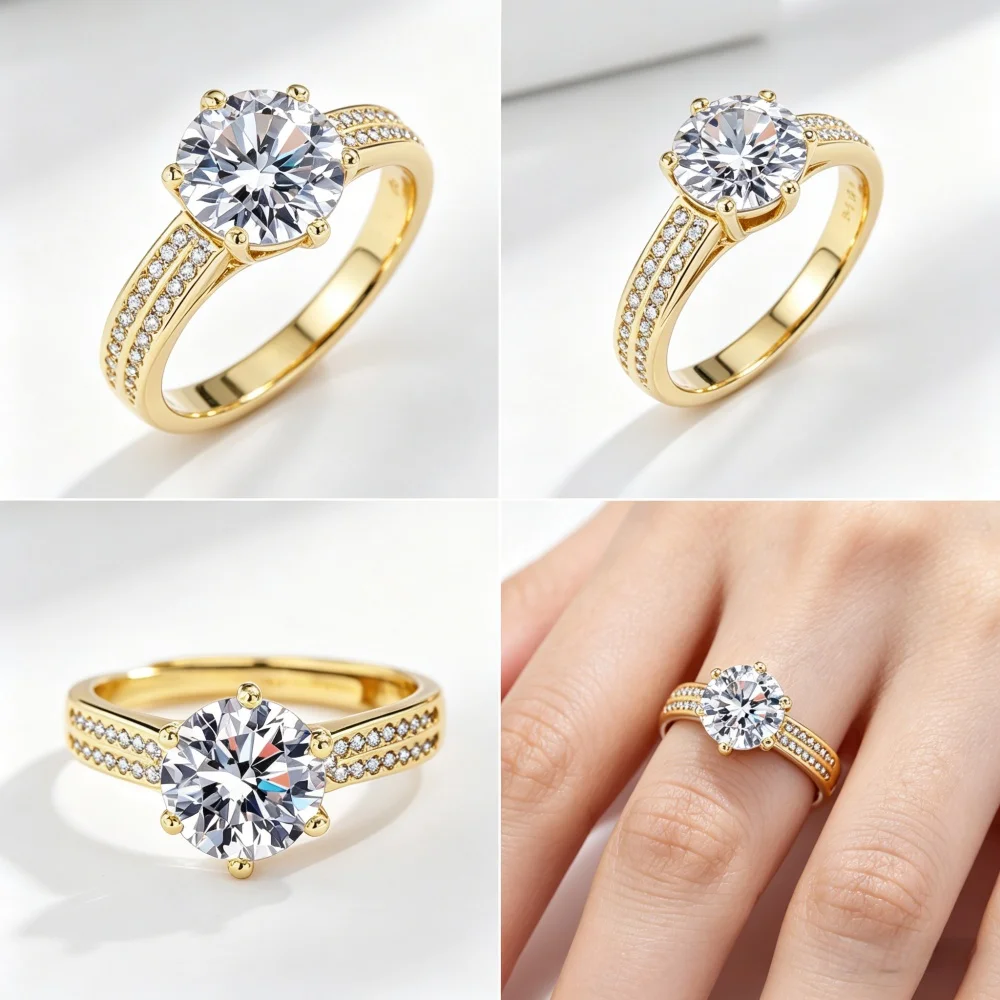 925 Sterling Silver Gold Plated Ring for Women Round Cut CZ Diamond Solitaire Promise Ring Adjustable Wedding Band Jewelry
925 Sterling Silver Gold Plated Ring for Women Round Cut CZ Diamond Solitaire Promise Ring Adjustable Wedding Band Jewelry