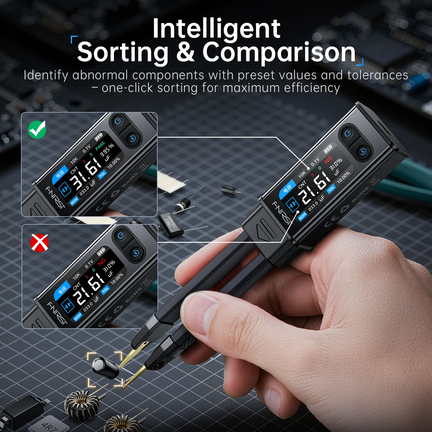 FNIRSI LCR-ST2 Mini Smart Tweezer LCR SMD ESR Tester Resistance Capacitance Inductance Continuity Diode Test Measurement Tools
FNIRSI LCR-ST2 Mini Smart Tweezer LCR SMD ESR Tester Resistance Capacitance Inductance Continuity Diode Test Measurement Tools