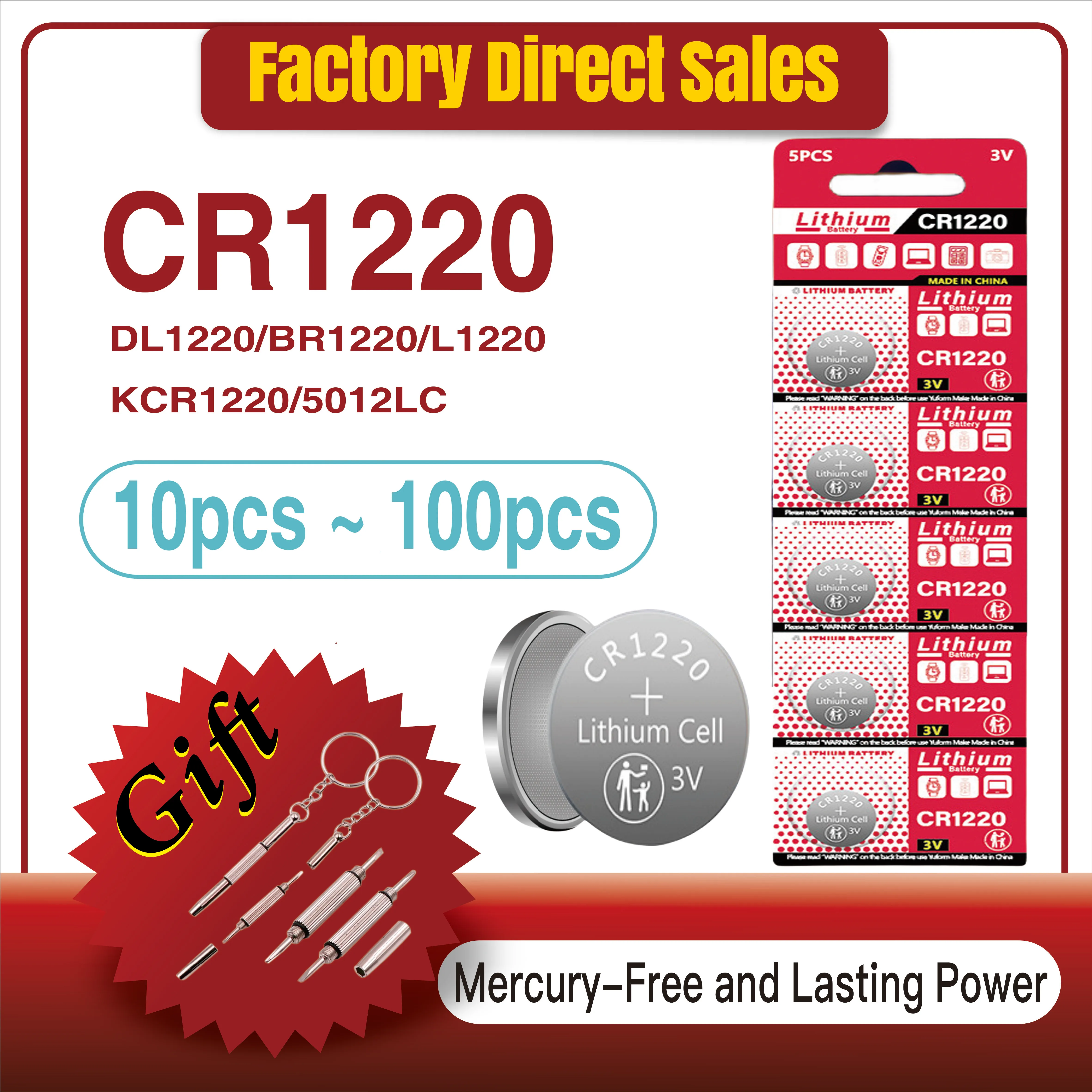 10-100PCS CR1220 3V Lithium Battery DL1220 1220 ECR1220 For Toy Watch Motherboard Car Key Remote Control Scale Button Coin Cell
10-100PCS CR1220 3V Lithium Battery DL1220 1220 ECR1220 For Toy Watch Motherboard Car Key Remote Control Scale Button Coin Cell