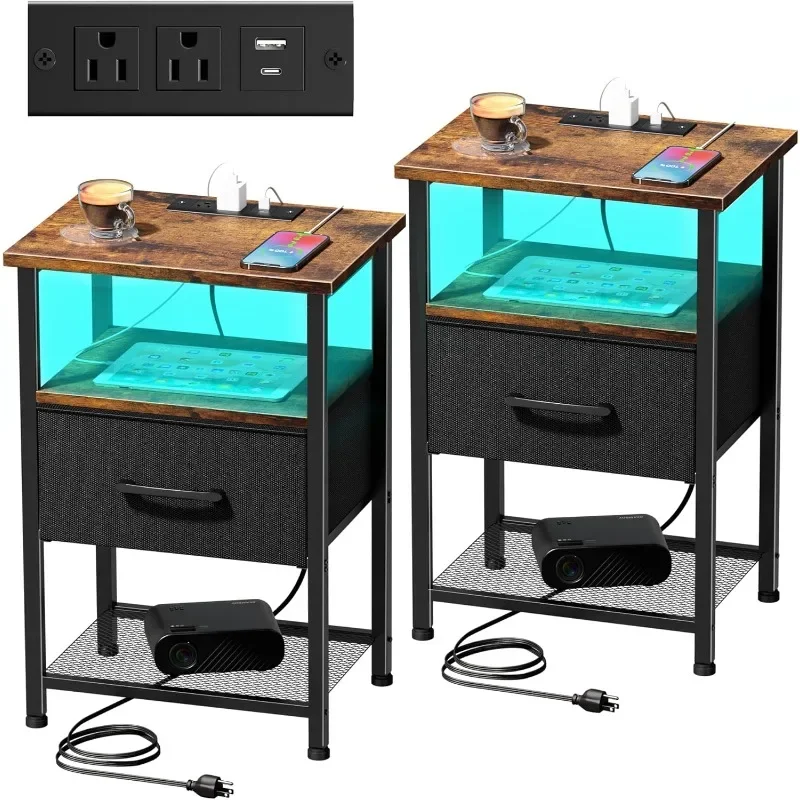 Nightstands Set of 2 with Charging Station and Drawer, End Table Bedside Table with 20 Colors LED Light Strip and 2 Layers
Nightstands Set of 2 with Charging Station and Drawer, End Table Bedside Table with 20 Colors LED Light Strip and 2 Layers