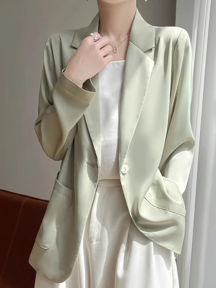 New 2026 Women's Acetate Satin Color Open Cardigan Loose Versatile Stylish Top Thin Long Sleeve Suit Outerwear
New 2026 Women's Acetate Satin Color Open Cardigan Loose Versatile Stylish Top Thin Long Sleeve Suit Outerwear
